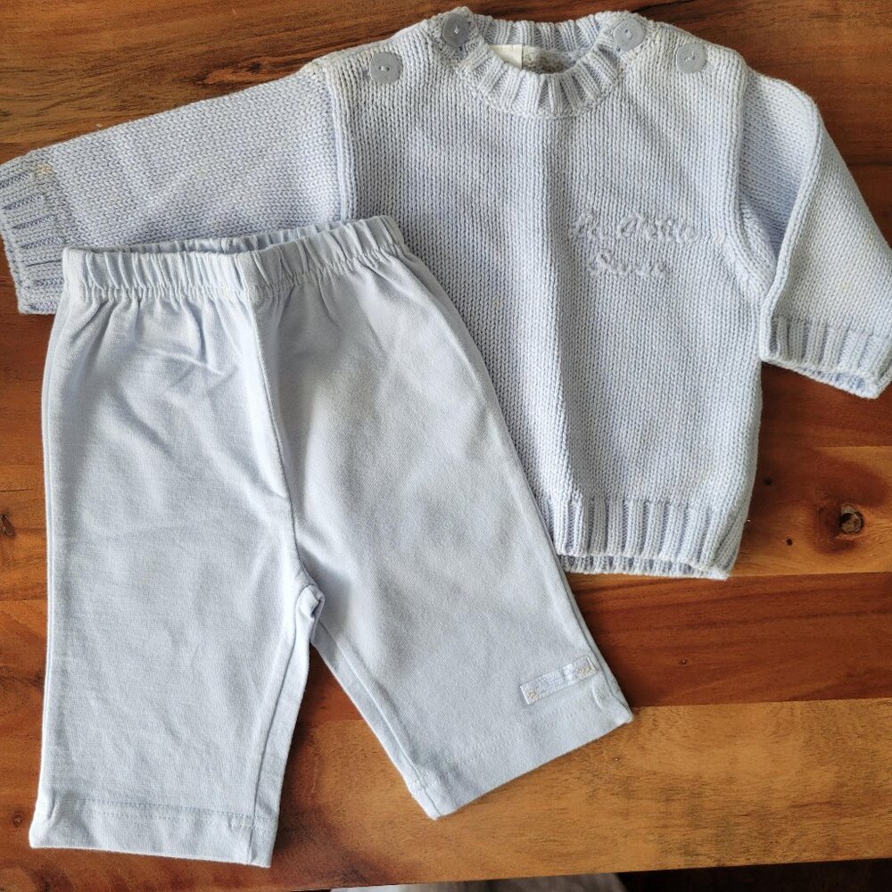VTG La Petite Ourse Baby Boy 0-3 Months Cotton Blue Pullover and Pants Set